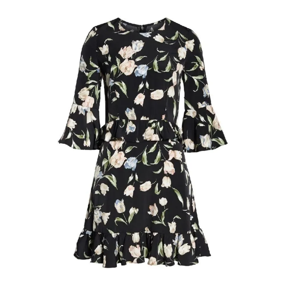 Avec Les Filles Floral Bell Sleeve Dress